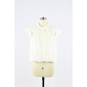 BAILEY/44 White Cotton Embroidered Eyelet Flutter Sleeve Blouse, Size M
